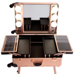 SlayCase® Pro Vanity Travel Train Case With Stand In Rose Gold Bling -Impressionsvanity 30