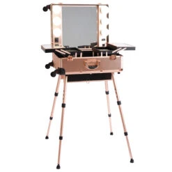 SlayCase® Pro Vanity Travel Train Case With Stand In Rose Gold Bling -Impressionsvanity 32