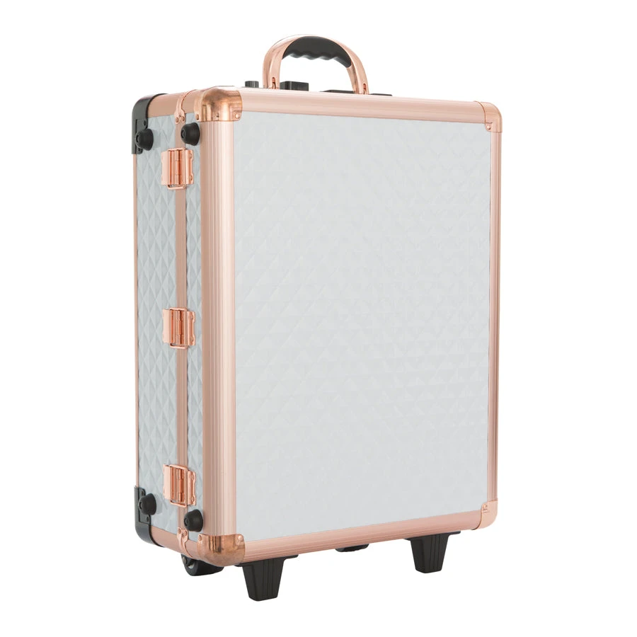 SlayCase® XLS Vanity Travel Train Case With Stand In White & Rose Gold Studded 4 SlayCase® XLS Vanity Travel Train Case With Stand In White & Rose Gold Studded - Image 2