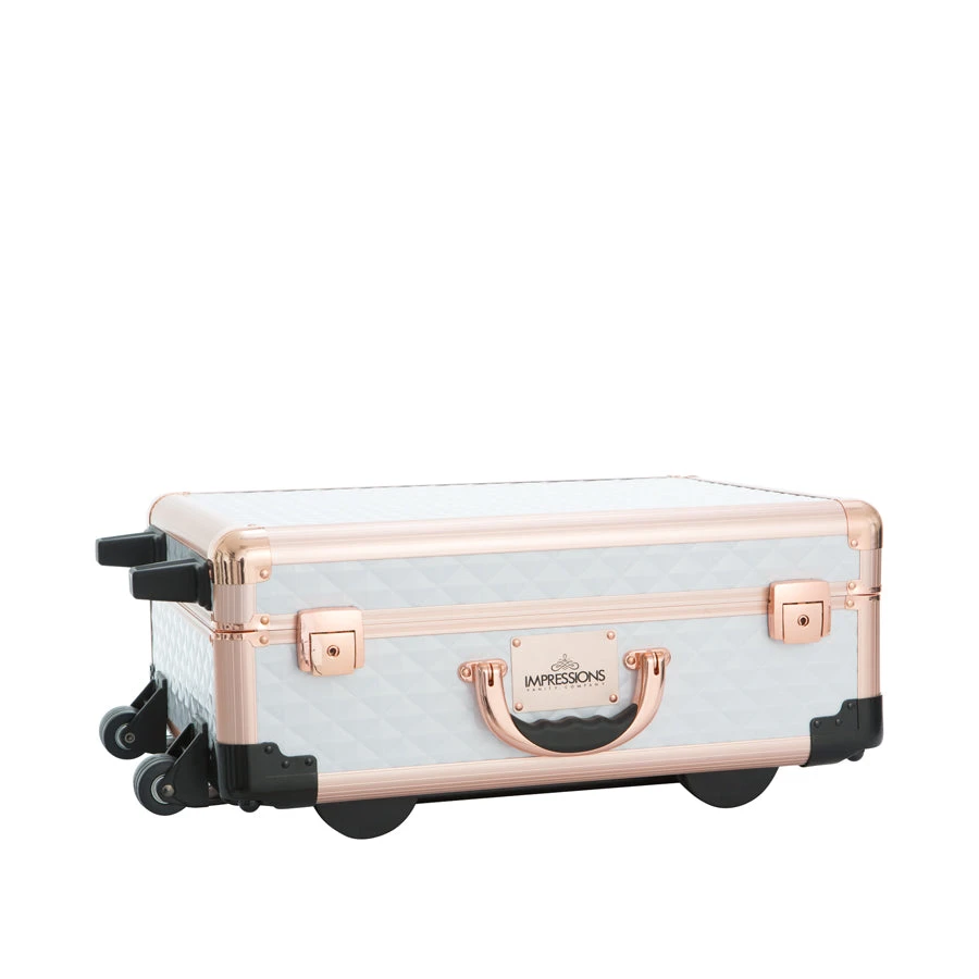 SlayCase® XLS Vanity Travel Train Case With Stand In White & Rose Gold Studded 5 SlayCase® XLS Vanity Travel Train Case With Stand In White & Rose Gold Studded - Image 3