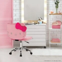 Hello Kitty® Kawaii Swivel Vanity Chair 23 Hello Kitty® Kawaii Swivel Vanity Chair -Impressionsvanity HK FACE SWIVEL LIFESTYLE PINK