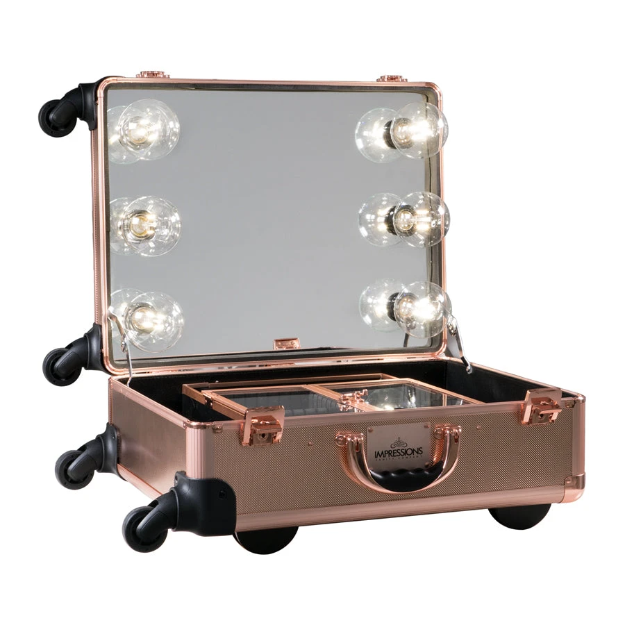 SlayCase® XL Vanity Travel Train Case In Rose Gold Bling 3 SlayCase® XL Vanity Travel Train Case In Rose Gold Bling