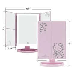 Hello Kitty Trifold LED Tri-Tone Makeup Mirror With Magnification 27 Hello Kitty Trifold LED Tri-Tone Makeup Mirror With Magnification -Impressionsvanity IVMM HKTF ANML PNK DMNS