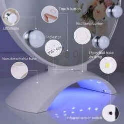 Hollywood Soleil Duo-Tone LED Makeup Mirror With UV Gel Curing Lamp 12 Hollywood Soleil Duo-Tone LED Makeup Mirror With UV Gel Curing Lamp -Impressionsvanity IVMM SOLEL701 WHT INFO