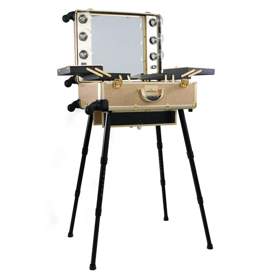 SlayCase® Pro Vanity Travel Train Case With Stand In Champagne Sparkle 4 SlayCase® Pro Vanity Travel Train Case With Stand In Champagne Sparkle - Image 2