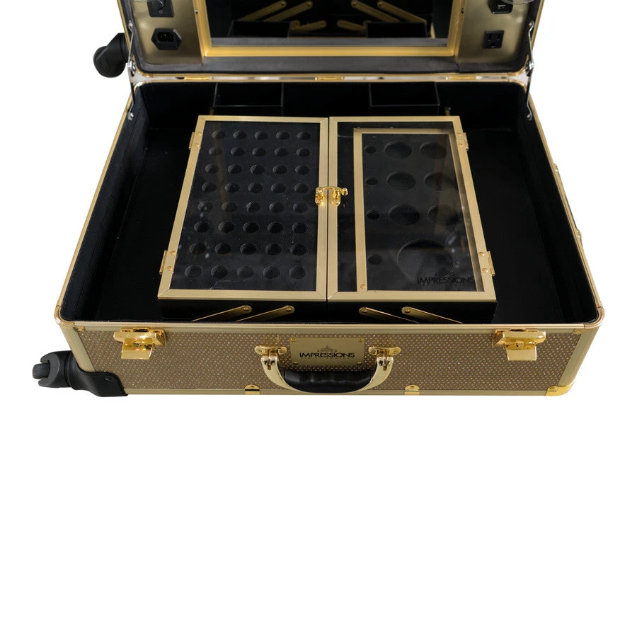 SlayCase® Pro Vanity Travel Train Case With Stand In Champagne Sparkle 7 SlayCase® Pro Vanity Travel Train Case With Stand In Champagne Sparkle - Image 5