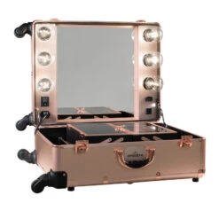 SlayCase® Pro Vanity Travel Train Case With Stand In Rose Gold Bling