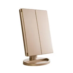 Touch Trifold Dimmable LED Makeup Mirror -Impressionsvanity Impressions Vanity Touch LED Trifold Makeup Mirror Champagne Gold 01