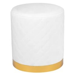 Olivia Quilted Vanity Ottoman 18 Olivia Quilted Vanity Ottoman -Impressionsvanity QuiltedOttoman White 1 Cropped