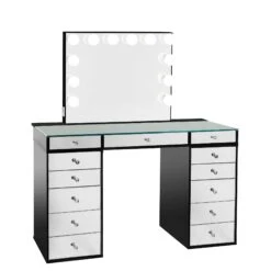 SlayStation® Plus 2.0 Mirrored Tabletop + Vanity Mirror + 5 Drawer Units Bundle -Impressionsvanity SlaystationPlus2.0 Mirrored5Drawer Black GlowPlus