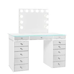 SlayStation® Plus 2.0 Mirrored Tabletop + Vanity Mirror + 5 Drawer Units Bundle -Impressionsvanity SlaystationPlus2.0 Mirrored5Drawer White GlowLitePlus