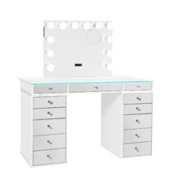 SlayStation® Plus 2.0 Mirrored Tabletop + Vanity Mirror + 5 Drawer Units Bundle -Impressionsvanity SlaystationPlus2.0 Mirrored5Drawer White PremierePlusBT