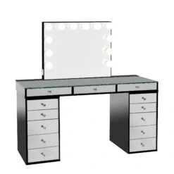 SlayStation® Pro 2.0 Mirrored Tabletop + Vanity Mirror + 5 Drawer Units Bundle 37 SlayStation® Pro 2.0 Mirrored Tabletop + Vanity Mirror + 5 Drawer Units Bundle -Impressionsvanity SlaystationPro2.0 Mirrored5Drawer Black GlowPlus