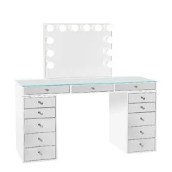SlayStation® Pro 2.0 Mirrored Tabletop + Vanity Mirror + 5 Drawer Units Bundle 26 SlayStation® Pro 2.0 Mirrored Tabletop + Vanity Mirror + 5 Drawer Units Bundle -Impressionsvanity SlaystationPro2.0 Mirrored5Drawer White GlowPlus