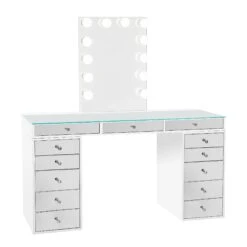 SlayStation® Pro 2.0 Mirrored Tabletop + Vanity Mirror + 5 Drawer Units Bundle 28 SlayStation® Pro 2.0 Mirrored Tabletop + Vanity Mirror + 5 Drawer Units Bundle -Impressionsvanity SlaystationPro2.0 Mirrored5Drawer White GlowXL