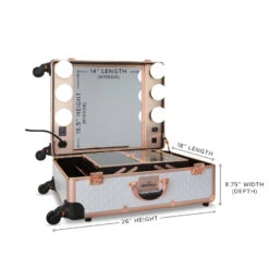 SlayCase® Pro Vanity Travel Train Case With Stand In White & Rose Gold Studded -Impressionsvanity slaycase pro canity travel train case w stand wht rsg studded