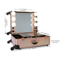 SlayCase® Pro Vanity Travel Train Case With Stand In Rose Gold Bling -Impressionsvanity slaycase pro vanity travel train case w stand pink mermaid