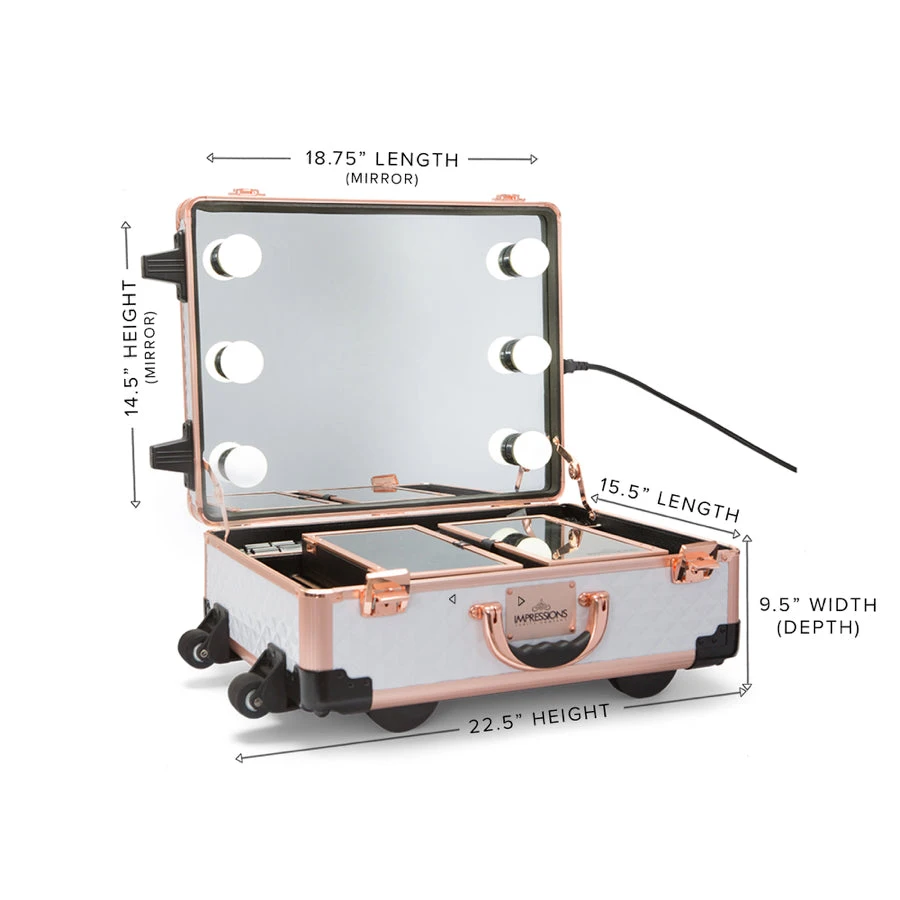 SlayCase® XLS Vanity Travel Train Case With Stand In White & Rose Gold Studded 10 SlayCase® XLS Vanity Travel Train Case With Stand In White & Rose Gold Studded - Image 8