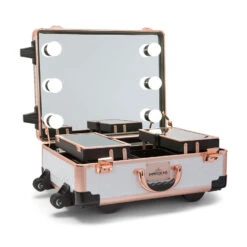 SlayCase® XLS Vanity Travel Train Case With Stand In White & Rose Gold Studded 14 SlayCase® XLS Vanity Travel Train Case With Stand In White & Rose Gold Studded -Impressionsvanity slaycaseXLS whiteRGstudded2 website