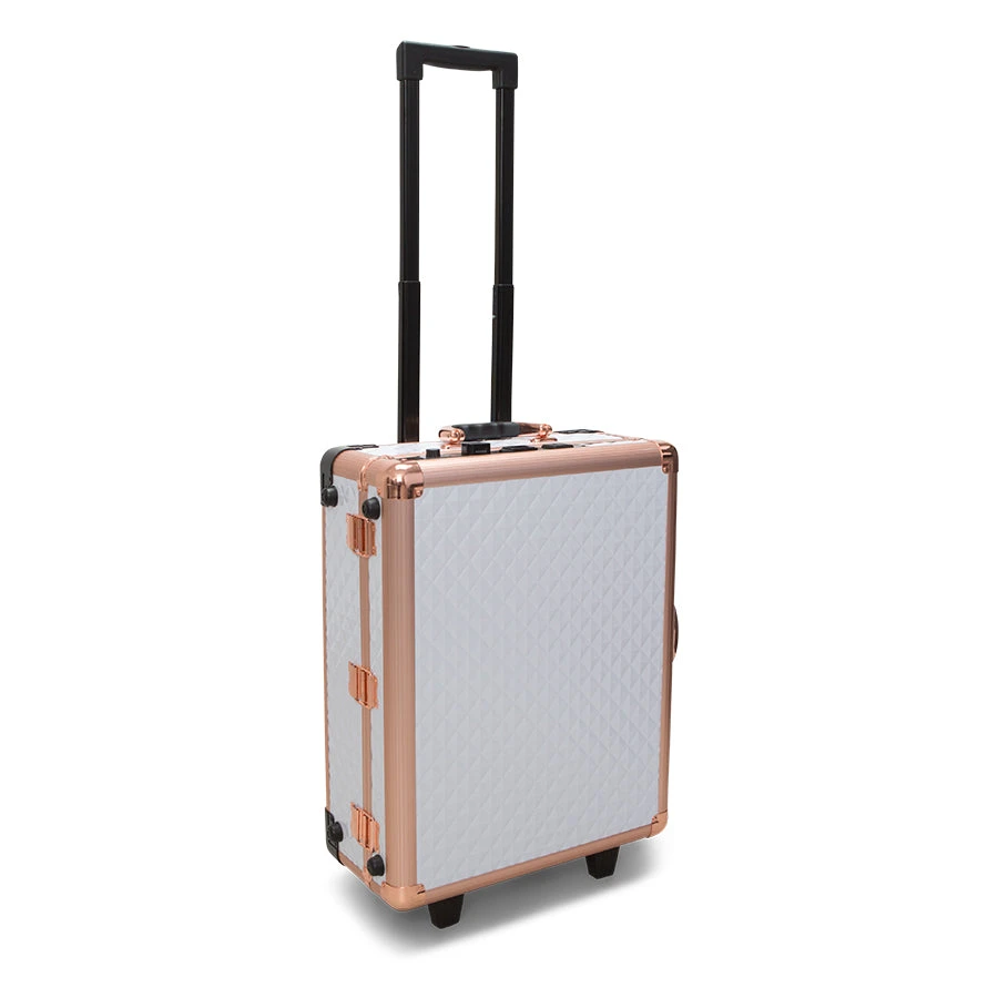 SlayCase® XLS Vanity Travel Train Case With Stand In White & Rose Gold Studded 6 SlayCase® XLS Vanity Travel Train Case With Stand In White & Rose Gold Studded - Image 4