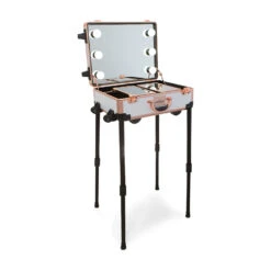 SlayCase® XLS Vanity Travel Train Case With Stand In White & Rose Gold Studded 16 SlayCase® XLS Vanity Travel Train Case With Stand In White & Rose Gold Studded -Impressionsvanity slaycaseXLS whiteRGstudded4 website