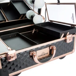 SlayCase® XL Vanity Travel Case In Black & Rose Gold Studded -Impressionsvanity slaycasepro blackgoldstudded16