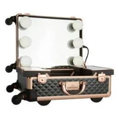 SlayCase® XL Vanity Travel Case In Black & Rose Gold Studded