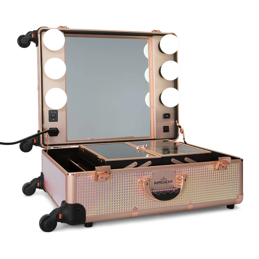 SlayCase® Pro Vanity Travel Train Case With Stand In Pink Mermaid Shimmer 3 SlayCase® Pro Vanity Travel Train Case With Stand In Pink Mermaid Shimmer