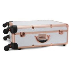 SlayCase® Pro Vanity Travel Train Case With Stand In White & Rose Gold Studded -Impressionsvanity slaycasepro studdedwhite2 Website