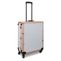 SlayCase® Pro Vanity Travel Train Case With Stand In White & Rose Gold Studded -Impressionsvanity slaycasepro studdedwhite4 Website