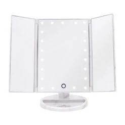 Touch Trifold Dimmable LED Makeup Mirror -Impressionsvanity trifold marble open front
