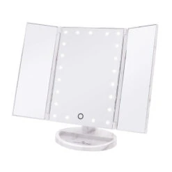 Touch Trifold Dimmable LED Makeup Mirror -Impressionsvanity trifold marble open side