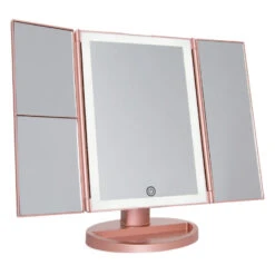 Touch Trifold 2.0 LED Makeup Mirror With Magnification 15 Touch Trifold 2.0 LED Makeup Mirror With Magnification -Impressionsvanity trifoldstrip rosegold1 website